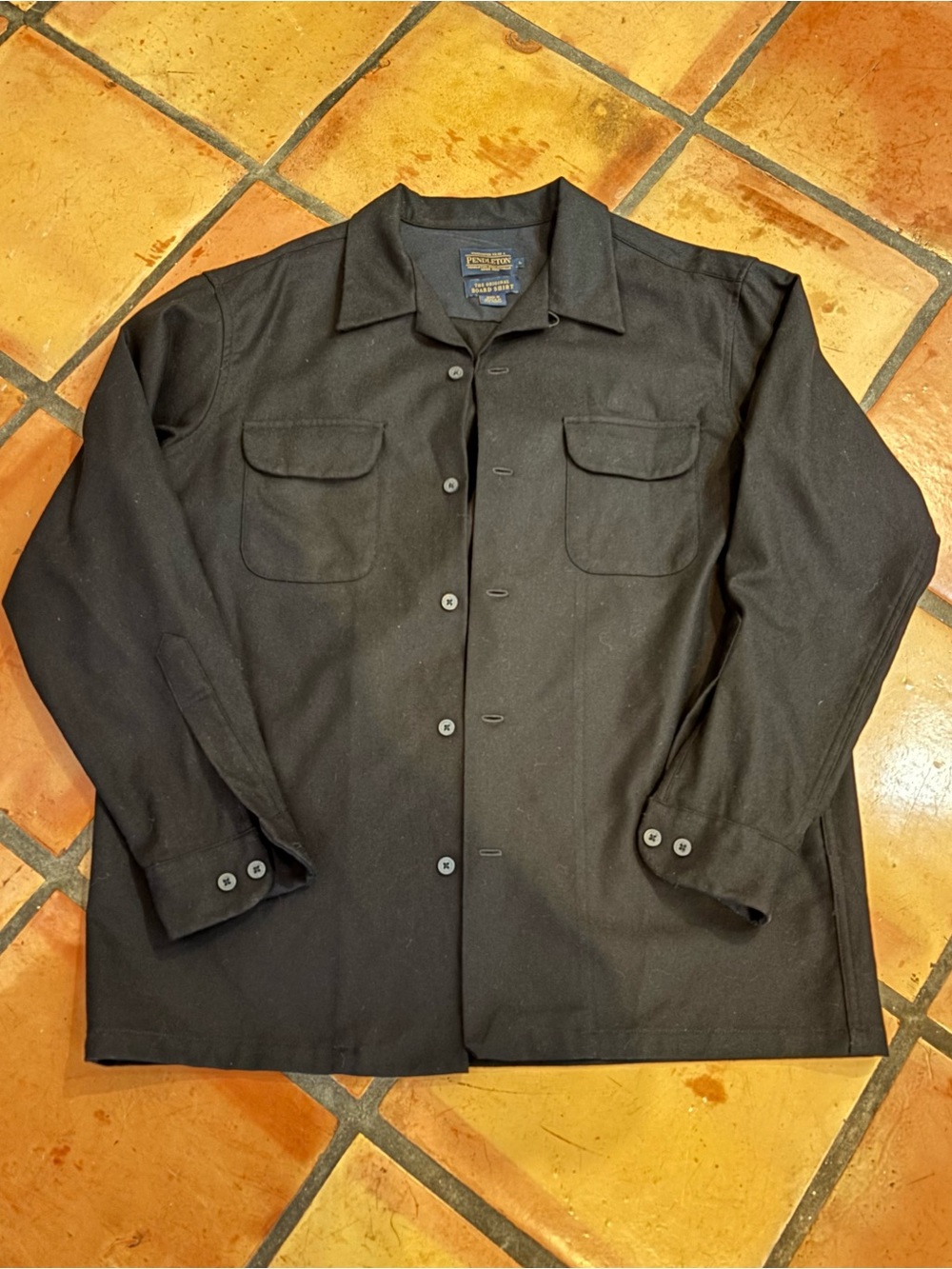 Pendleton Black Button-Front Wool Shirt L